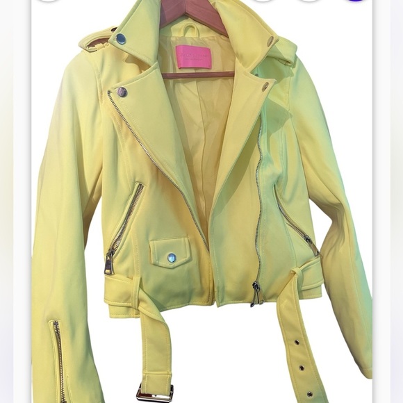 Azalea Wang Women's Sz Small Long Sleeve Bright Neon Yellow Zip Up Biker Jacket - Picture 3 of 8